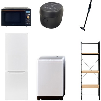 173LDZSスリム6テンB3 家電セット 寮 オフィス 事務所 新生活家電 6点セット (8kg洗濯機 173L冷蔵庫 オーブンレンジ 炊飯器 軽量クリーナー 家電収納ラック) YAMAZEN(山善) 64643470
