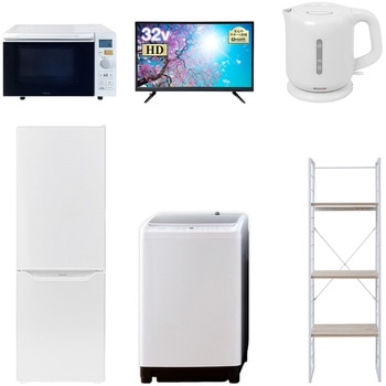 家電セット 寮 オフィス 事務所 新生活家電 6点セット (8kg洗濯機 173L冷蔵庫 オーブンレンジ 32型液晶テレビ 電気ケトル 家電収納ラック) YAMAZEN(山善)