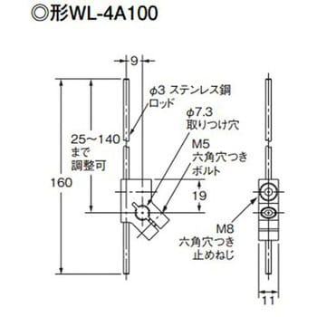 EA940DK-11LA リミットスイッチ(可変ロッド・レバー形90°) エスコ 寸法