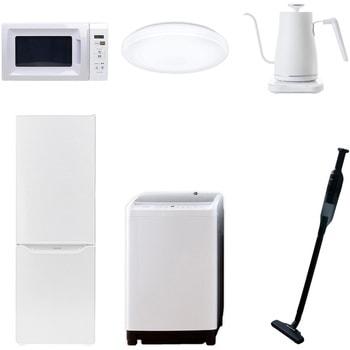 家電セット 寮 オフィス 事務所 新生活家電 6点セット (8kg洗濯機 173L冷蔵庫 電子レンジ シーリングライト 温調ケトル 軽量クリーナー) - YAMAZEN(山善)