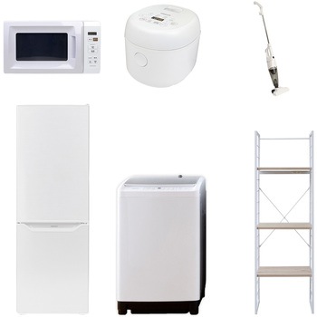 173LDMZCS6テン5W2 家電セット 寮 オフィス 事務所 新生活家電 6点セット (8kg洗濯機 173L冷蔵庫 電子レンジ 炊飯器 スティッククリーナー 家電収納ラック) YAMAZEN(山善) 64644468