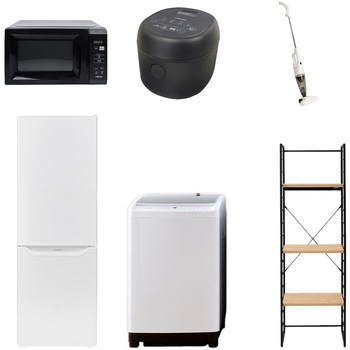 173LDMZCS6テン5B2 家電セット 寮 オフィス 事務所 新生活家電 6点セット (8kg洗濯機 173L冷蔵庫 電子レンジ 炊飯器 スティッククリーナー 家電収納ラック) YAMAZEN(山善) 64644495