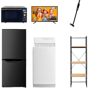 家電セット 寮 オフィス 事務所 新生活家電 6点セット (6kg洗濯機 106L冷蔵庫 オーブンレンジ 43型液晶テレビ 軽量クリーナー 家電収納ラック) YAMAZEN(山善)