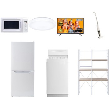 家電セット 寮 オフィス 事務所 新生活家電 7点セット (6kg洗濯機 106L冷蔵庫 電子レンジ シーリングライト 43型液晶テレビ スティッククリーナー 家電収納ラック) YAMAZEN(山善)
