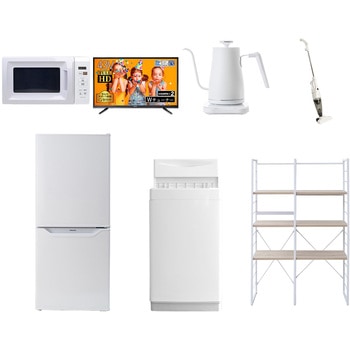 家電セット 寮 オフィス 事務所 新生活家電 7点セット (6kg洗濯機 106L冷蔵庫 電子レンジ 43型液晶テレビ 温調ケトル スティッククリーナー 家電収納ラック) YAMAZEN(山善)