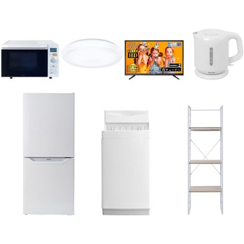 家電セット 寮 オフィス 事務所 新生活家電 7点セット (6kg洗濯機 106L冷蔵庫 オーブンレンジ シーリングライト 43型液晶テレビ 電気ケトル 家電収納ラック) YAMAZEN(山善)