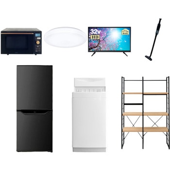 106L6L32VSW7テンB 家電セット 寮 オフィス 事務所 新生活家電 7点セット (6kg洗濯機 106L冷蔵庫 オーブンレンジ シーリングライト 32型液晶テレビ 軽量クリーナー 家電収納ラック) YAMAZEN(山善) 64645597