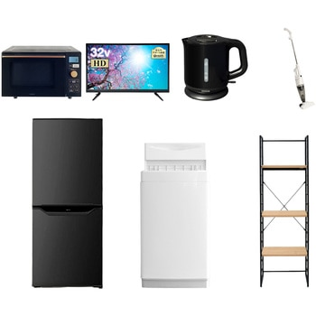 106L6/32DCS7テンB 家電セット 寮 オフィス 事務所 新生活家電 7点セット (6kg洗濯機 106L冷蔵庫 オーブンレンジ 32型液晶テレビ 電気ケトル スティッククリーナー 家電収納ラック) YAMAZEN(山善) 64646349