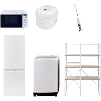 173LDMZCW6テンWH3 家電セット 寮 オフィス 事務所 新生活家電 6点セット (8kg洗濯機 173L冷蔵庫 オーブンレンジ 炊飯器 スティッククリーナー 家電収納ラック) YAMAZEN(山善) 64646900