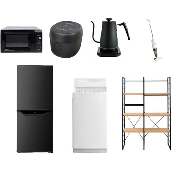 家電セット 寮 オフィス 事務所 新生活家電 7点セット (6kg洗濯機 106L冷蔵庫 電子レンジ 炊飯器 温調ケトル スティッククリーナー 家電収納ラック) YAMAZEN(山善)