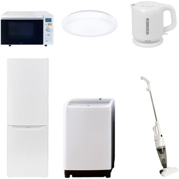 家電セット 寮 オフィス 事務所 新生活家電 6点セット (8kg洗濯機 173L冷蔵庫 オーブンレンジ シーリングライト 電気ケトル スティッククリーナー) YAMAZEN(山善)