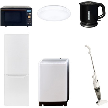 173LLCDKZC6テンB2 家電セット 寮 オフィス 事務所 新生活家電 6点セット (8kg洗濯機 173L冷蔵庫 オーブンレンジ シーリングライト 電気ケトル スティッククリーナー) YAMAZEN(山善) 64647496