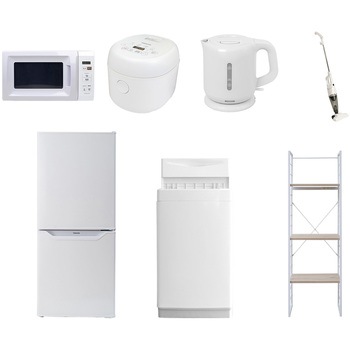 106L6DMDZCS7テン5 家電セット 寮 オフィス 事務所 新生活家電 7点セット (6kg洗濯機 106L冷蔵庫 電子レンジ 炊飯器 電気ケトル スティッククリーナー 家電収納ラック) YAMAZEN(山善) 64648284