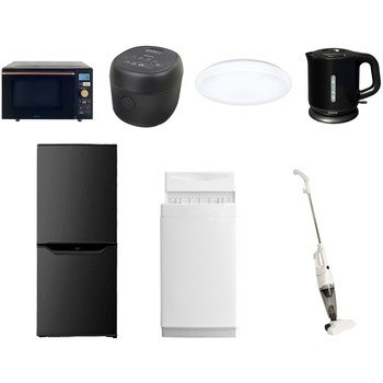 家電セット 寮 オフィス 事務所 新生活家電 7点セット (6kg洗濯機 106L冷蔵庫 オーブンレンジ 炊飯器 シーリングライト 電気ケトル スティッククリーナー) YAMAZEN(山善)