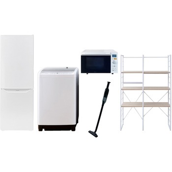 173LZSワイド5テンW2 家電セット 寮 オフィス 事務所 新生活家電 5点セット (8kg洗濯機 173L冷蔵庫 オーブンレンジ 軽量クリーナー 家電収納ラック) YAMAZEN(山善) 64649727