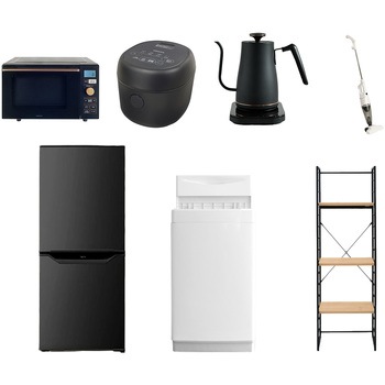 106L6D81/CS7テンB 家電セット 寮 オフィス 事務所 新生活家電 7点セット (6kg洗濯機 106L冷蔵庫 オーブンレンジ 炊飯器 温調ケトル スティッククリーナー 家電収納ラック) YAMAZEN(山善) 64650235
