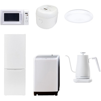 家電セット 寮 オフィス 事務所 新生活家電 6点セット (8kg洗濯機 173L冷蔵庫 電子レンジ 炊飯器 シーリングライト 温調ケトル) YAMAZEN(山善)