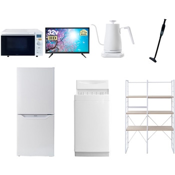 家電セット 寮 オフィス 事務所 新生活家電 7点セット (6kg洗濯機 106L冷蔵庫 オーブンレンジ 32型液晶テレビ 温調ケトル 軽量クリーナー 家電収納ラック) YAMAZEN(山善)