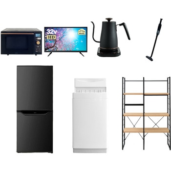 家電セット 寮 オフィス 事務所 新生活家電 7点セット (6kg洗濯機 106L冷蔵庫 オーブンレンジ 32型液晶テレビ 温調ケトル 軽量クリーナー 家電収納ラック) YAMAZEN(山善)