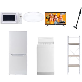 106L6LC43TVZSS7 家電セット 寮 オフィス 事務所 新生活家電 7点セット (6kg洗濯機 106L冷蔵庫 電子レンジ シーリングライト 43型液晶テレビ 軽量クリーナー 家電収納ラック) YAMAZEN(山善) 64651206