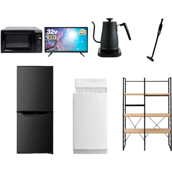 106L6/32TV81ZSW 家電セット 寮 オフィス 事務所 新生活家電 7点セット (6kg洗濯機 106L冷蔵庫 電子レンジ 32型液晶テレビ 温調ケトル 軽量クリーナー 家電収納ラック) YAMAZEN(山善) 64651556