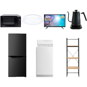 106L6LC32TV81S7 家電セット 寮 オフィス 事務所 新生活家電 7点セット (6kg洗濯機 106L冷蔵庫 電子レンジ シーリングライト 32型液晶テレビ 温調ケトル 家電収納ラック) YAMAZEN(山善) 64652125