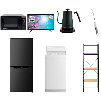 106L6/32TV81ZCS 家電セット 寮 オフィス 事務所 新生活家電 7点セット (6kg洗濯機 106L冷蔵庫 電子レンジ 32型液晶テレビ 温調ケトル スティッククリーナー 家電収納ラック) YAMAZEN(山善) 64652168
