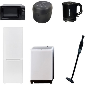 家電セット 寮 オフィス 事務所 新生活家電 6点セット (8kg洗濯機 173L冷蔵庫 電子レンジ 炊飯器 電気ケトル 軽量クリーナー) YAMAZEN(山善)