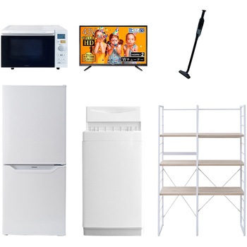 家電セット 寮 オフィス 事務所 新生活家電 6点セット (6kg洗濯機 106L冷蔵庫 オーブンレンジ 43型液晶テレビ 軽量クリーナー 家電収納ラック) YAMAZEN(山善)
