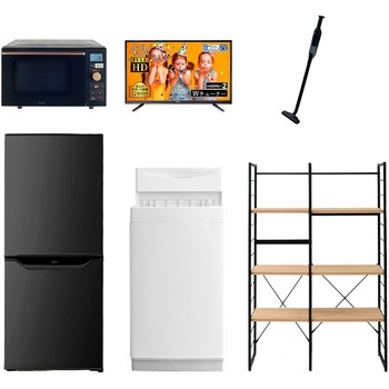 家電セット 寮 オフィス 事務所 新生活家電 6点セット (6kg洗濯機 106L冷蔵庫 オーブンレンジ 43型液晶テレビ 軽量クリーナー 家電収納ラック) YAMAZEN(山善)