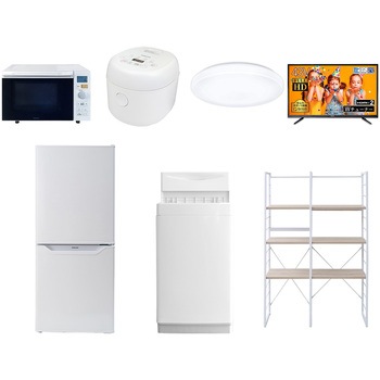 家電セット 寮 オフィス 事務所 新生活家電 7点セット (6kg洗濯機 106L冷蔵庫 オーブンレンジ 炊飯器 シーリングライト 43型液晶テレビ 家電収納ラック) YAMAZEN(山善)