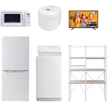 家電セット 寮 オフィス 事務所 新生活家電 6点セット (6kg洗濯機 106L冷蔵庫 電子レンジ 炊飯器 43型液晶テレビ 家電収納ラック) YAMAZEN(山善)