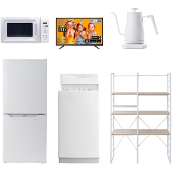 家電セット 寮 オフィス 事務所 新生活家電 6点セット (6kg洗濯機 106L冷蔵庫 電子レンジ 43型液晶テレビ 温調ケトル 家電収納ラック) YAMAZEN(山善)