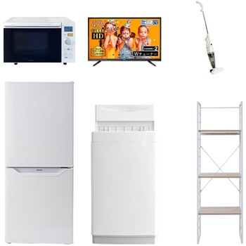 家電セット 寮 オフィス 事務所 新生活家電 6点セット (6kg洗濯機 106L冷蔵庫 オーブンレンジ 43型液晶テレビ スティッククリーナー 家電収納ラック) YAMAZEN(山善)