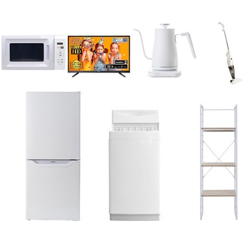 106L6/43TV81ZCS 家電セット 寮 オフィス 事務所 新生活家電 7点セット (6kg洗濯機 106L冷蔵庫 電子レンジ 43型液晶テレビ 温調ケトル スティッククリーナー 家電収納ラック) YAMAZEN(山善) 64654618