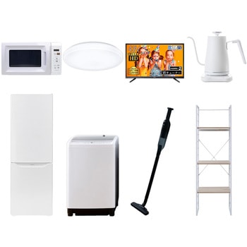 家電セット 寮 オフィス 事務所 新生活家電 8点セット (8kg洗濯機 173L冷蔵庫 電子レンジ シーリングライト 43型液晶テレビ 温調ケトル 軽量クリーナー 家電収納ラック) YAMAZEN(山善)