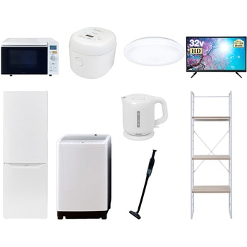 家電セット 寮 オフィス 事務所 新生活家電 9点セット (8kg洗濯機 173L冷蔵庫 オーブンレンジ 炊飯器 シーリングライト 32型液晶テレビ 電気ケトル 軽量クリーナー YAMAZEN(山善)