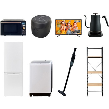 173D43/81ZSS8テン 家電セット 寮 オフィス 事務所 新生活家電 8点セット (8kg洗濯機 173L冷蔵庫 オーブンレンジ 炊飯器 43型液晶テレビ 温調ケトル 軽量クリーナー 家電収納ラック) YAMAZEN(山善) 64655765