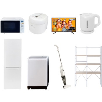 173LD43DZCW8テンW 家電セット 寮 オフィス 事務所 新生活家電 8点セット (8kg洗濯機 173L冷蔵庫 オーブンレンジ 炊飯器 43型液晶テレビ 電気ケトル スティッククリーナー 家電収納ラック) YAMAZEN(山善) 64657409