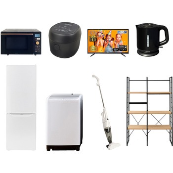 173LD43DZCW8テンB 家電セット 寮 オフィス 事務所 新生活家電 8点セット (8kg洗濯機 173L冷蔵庫 オーブンレンジ 炊飯器 43型液晶テレビ 電気ケトル スティッククリーナー 家電収納ラック) YAMAZEN(山善) 64657436