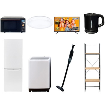 173LC43DZSS8テンB 家電セット 寮 オフィス 事務所 新生活家電 8点セット (8kg洗濯機 173L冷蔵庫 オーブンレンジ シーリングライト 43型液晶テレビ 電気ケトル 軽量クリーナー 家電収納ラック) YAMAZEN(山善) 64657820