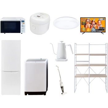 家電セット 寮 オフィス 事務所 新生活家電 9点セット (8kg洗濯機 173L冷蔵庫 オーブンレンジ 炊飯器 シーリングライト 43型液晶テレビ 温調ケトル スティッククリーナー YAMAZEN(山善)