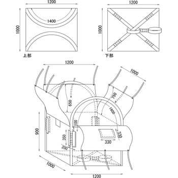 EA985RH-2 1200x1000x 900mm メッシュパレット用バッグ エスコ 寸法1