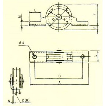 30mm/20kg 戸車(丸溝型・ウレタン製) エスコ