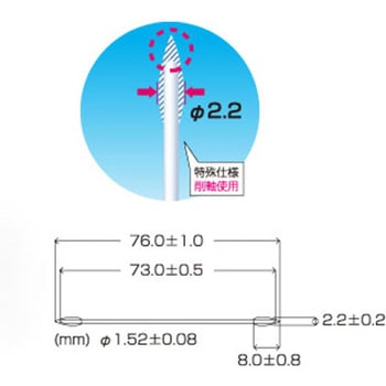 Φ2.2x 76.0mm 工業用綿棒(250本)両面/削軸 エスコ