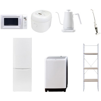 173LD81ZCS7テン5W 家電セット 寮 オフィス 事務所 新生活家電 7点セット (8kg洗濯機 173L冷蔵庫 電子レンジ 炊飯器 温調ケトル スティッククリーナー 家電収納ラック) YAMAZEN(山善) 64694290
