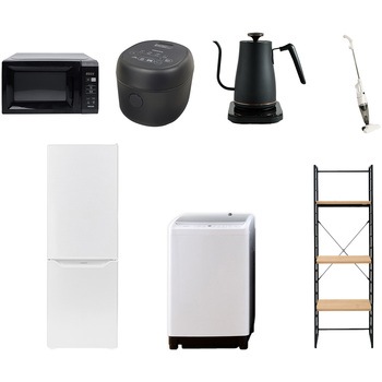 173LD81ZCS7テン5B 家電セット 寮 オフィス 事務所 新生活家電 7点セット (8kg洗濯機 173L冷蔵庫 電子レンジ 炊飯器 温調ケトル スティッククリーナー 家電収納ラック) YAMAZEN(山善) 64694299