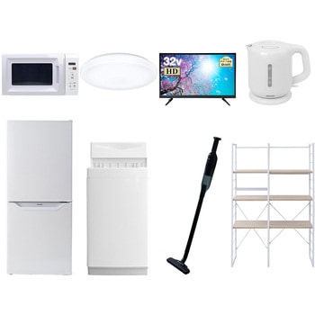 家電セット 寮 オフィス 事務所 新生活家電 8点セット (6kg洗濯機 106L冷蔵庫 電子レンジ シーリングライト 32型液晶テレビ 電気ケトル 軽量クリーナー 家電収納ラック) YAMAZEN(山善)