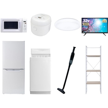 家電セット 寮 オフィス 事務所 新生活家電 8点セット (6kg洗濯機 106L冷蔵庫 電子レンジ 炊飯器 シーリングライト 32型液晶テレビ 軽量クリーナー 家電収納ラック) YAMAZEN(山善)