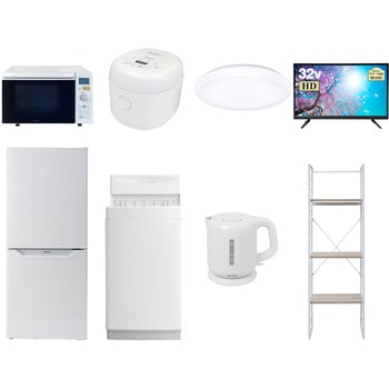 家電セット 寮 オフィス 事務所 新生活家電 8点セット (6kg洗濯機 106L冷蔵庫 オーブンレンジ 炊飯器 シーリングライト 32型液晶テレビ 電気ケトル 家電収納ラック) YAMAZEN(山善)